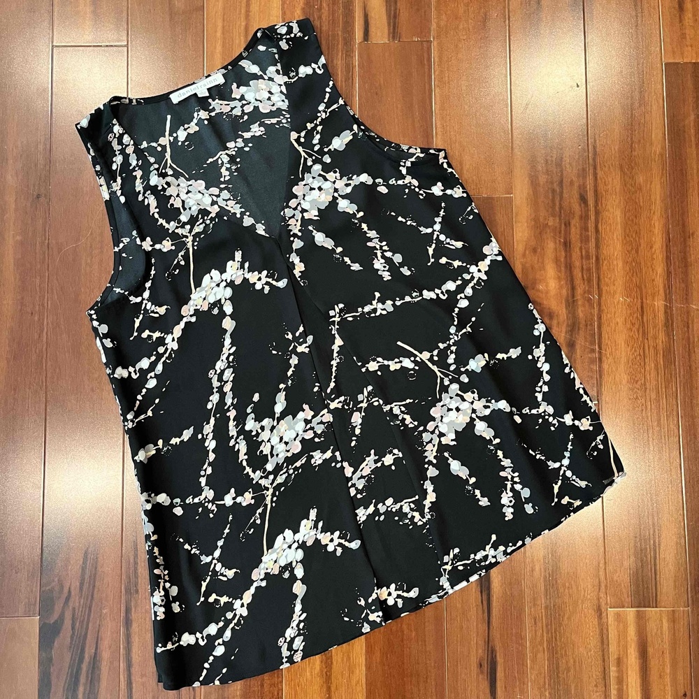 Anthro Daniel Rainn Black Tank Top Blouse Splatter Floral Print Sleeveless Sz S